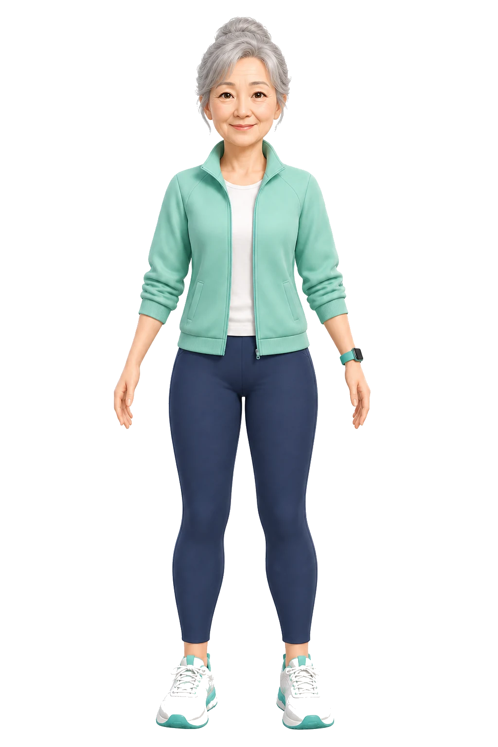 여성형 60대 3D 생활습관 안내 캐릭터 전신